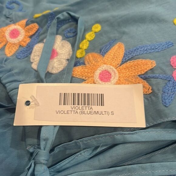 Debbie Katz South Beach Blue Violetta Embroidered Floral Tunic 100% Cotton Sz S - Picture 9 of 13